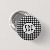 オーダーメイド モノグラム 黒と白のチェック柄 缶バッジ (正面&裏面)