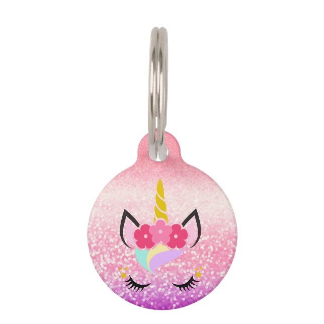 オーダーメイド ユニコーン グラデーション ラメ 犬 ID タグ (正面)