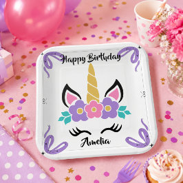 オーダーメイド ユニコーン バースデー紙皿 ペーパープレート