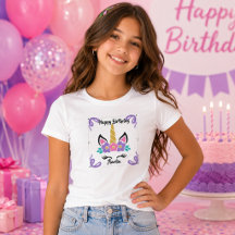 オーダーメイド ユニコーン 誕生日 ガールズTシャツ