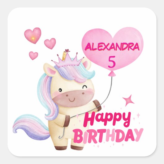 オーダーメイド ユニコーン 誕生日 スクエアシール (正面)