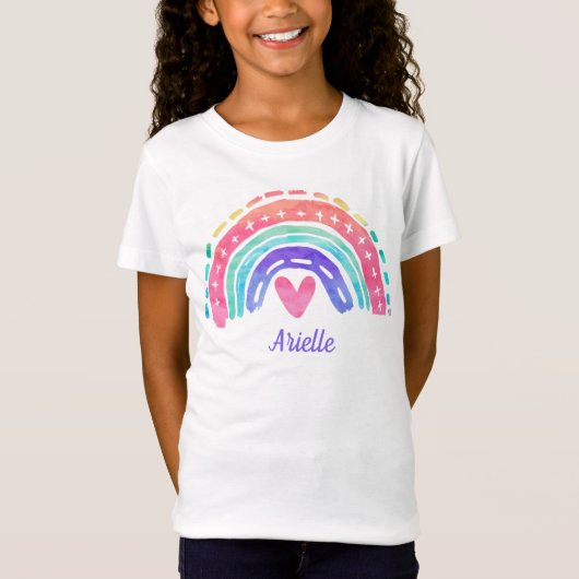 オーダーメイド レインボー 子供Tシャツ 名前入り トップス (正面)