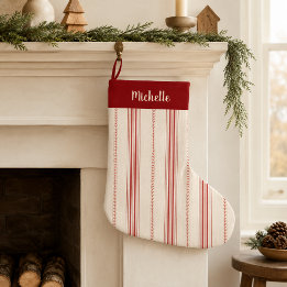 オーダーメイド レッドチッキングストライプストッキング ラージクリスマスストッキング