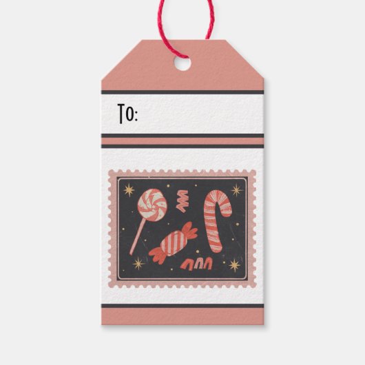 オーダーメイド レトロペーパースタンプ クリスマス ホリデー キャンディ ギフトタグ (正面)