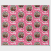 オーダーメイド レトロ ピンク メリークリスマス ワン サークル フォト ラッピングペーパー (フラット)