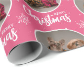 オーダーメイド レトロ ピンク メリークリスマス ワン サークル フォト ラッピングペーパー (ロールコーナー)