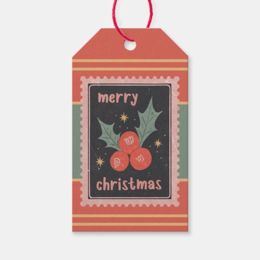 オーダーメイド レトロ 紙スタンプ クリスマス ホーリー ベリー ギフトタグ (正面)