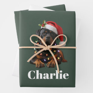 オーダーメイド ロットワイラー 犬 名前入り クリスマス ラッピングペーパーシート
