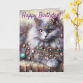 オーダーメイド ロングヘア 猫 ジュエル 誕生日カード カード (黄色い花)
