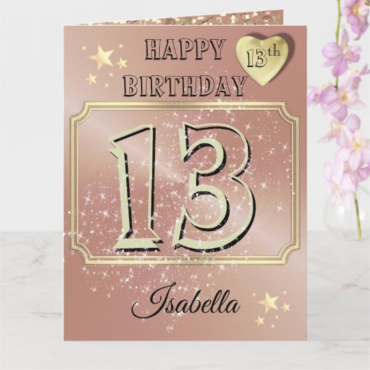 オーダーメイド ローズゴールド 女子 13歳の誕生日カード カード (蘭)
