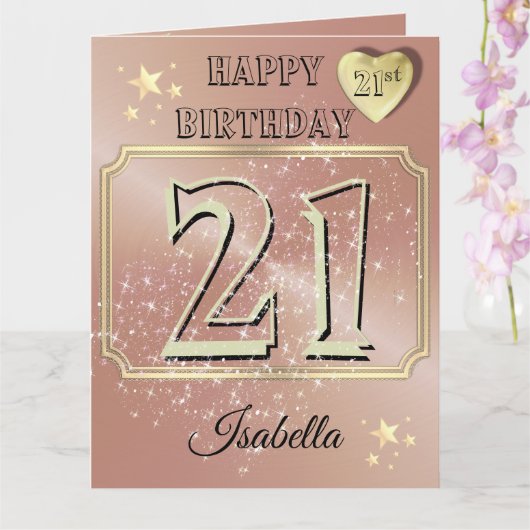 オーダーメイド ローズゴールド 21歳の誕生日カード カード (蘭)