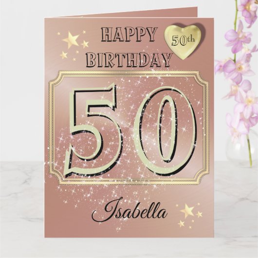オーダーメイド ローズゴールド 50歳の誕生日カード カード (蘭)