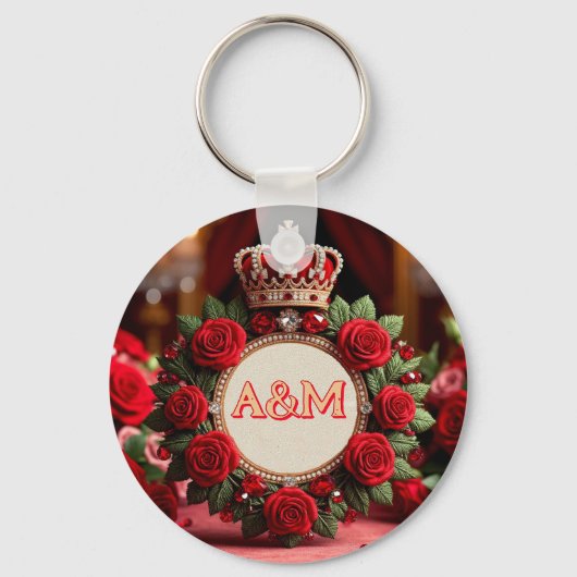 👑 オーダーメイド ローズ クラウン モノグラム 名前 ギフト 🌹 キーホルダー (正面)