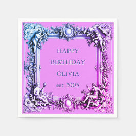 オーダーメイド ヴィクトリアン スクロール フレーム エレガントな ラベンダーピンク スタンダードカクテルナプキン