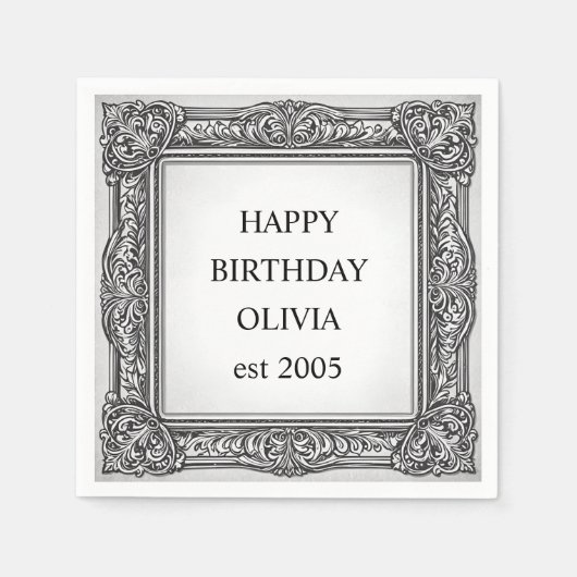 オーダーメイド ヴィクトリアン スクロール フレーム ナプキン - エレガント スタンダードカクテルナプキン (正面)