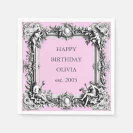 オーダーメイド ヴィクトリアン スクロール フレーム ナプキン - ピンク スタンダードカクテルナプキン