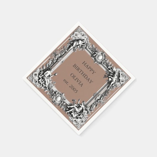 オーダーメイド ヴィクトリアン スクロール フレーム - モカブラウン スタンダードカクテルナプキン (角)