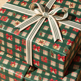 オーダーメイド ヴィンテージ グリーン チェック クリスマス ラッピングペーパー