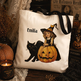オーダーメイド ヴィンテージ ハロウィン 魔女 黒猫 カボチャ トートバッグ