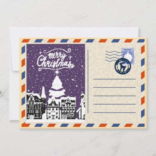 オーダーメイド ヴィンテージ 水彩 雪景色のクリスマス ヴィレッジ シーズンカード (正面)