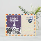 オーダーメイド ヴィンテージ 水彩 雪景色のクリスマス ヴィレッジ シーズンカード (スタンド正面)