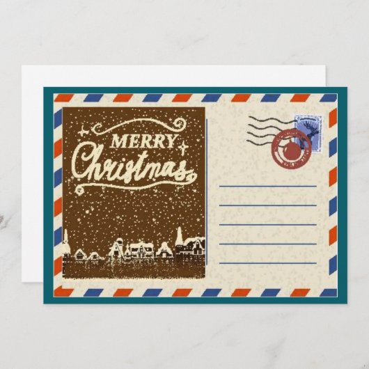 オーダーメイド ヴィンテージ 水彩 雪景色のクリスマス ヴィレッジ シーズンカード (正面/裏面)