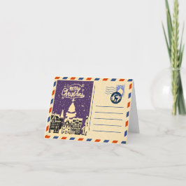 オーダーメイド ヴィンテージ 水彩 雪景色のクリスマス ヴィレッジ シーズンカード