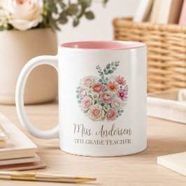 オーダーメイド 先生の名前と学年入り 花柄アップル ツートーンマグカップ