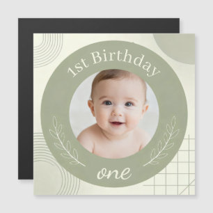 オーダーメイド 写真入り 1歳の誕生日 - 名前入りマグネット マグネット招待状
