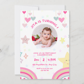 オーダーメイド 写真入り 1歳の誕生日 招待状
