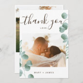 オーダーメイド 写真2枚 結婚式 ユーカリ 感謝カード 招待状 (正面/裏面)