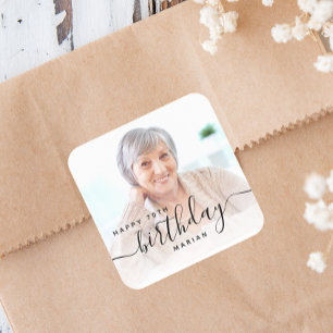 オーダーメイド 写真 ブラック・スクリプト 70歳の誕生日 スクエアシール
