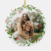 オーダーメイド 写真 リース 赤 結婚式後初めてのクリスマス セラミックオーナメント (裏面)