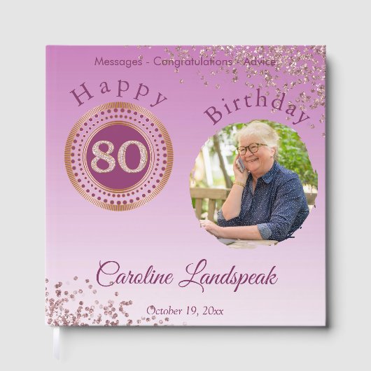 オーダーメイド 写真 ローズゴールド ギター 80歳の誕生日 ゲストブック (正面)