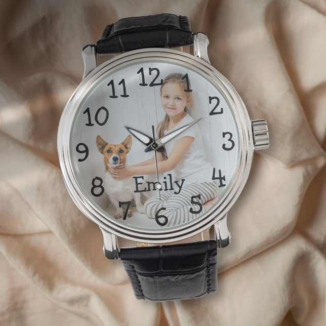 オーダーメイド 写真 名前入り 腕時計 (Modern Personalized Photo Name Watch)