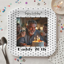 オーダーメイド 写真 黒 水玉 父 70歳の誕生日 ペーパープレート