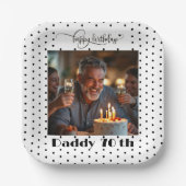 オーダーメイド 写真 黒 水玉 父 70歳の誕生日  ペーパープレート (正面)