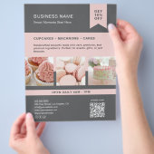 オーダーメイド 写真 QR ベーカリー グレー ピンク フライヤー (手)