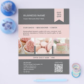 オーダーメイド 写真 QR ベーカリー グレー ピンク フライヤー (シングル)