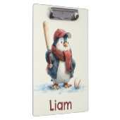 オーダーメイド 冬のペンギン 野球 子供 クリップボード (右)