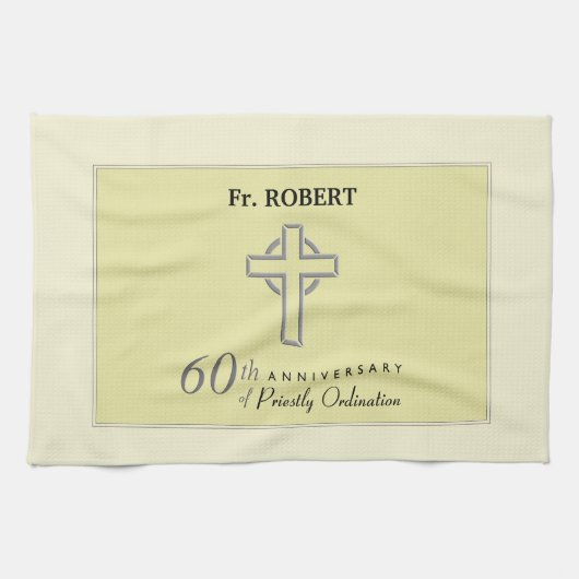 オーダーメイド、司祭の60周年エンボス キッチンタオル (横)