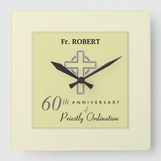 オーダーメイド、司祭の60周年エンボス スクエア壁時計 (正面)