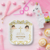 オーダーメイド 名前と日付 天使 洗礼 記念品 ペーパープレート (パーティー)
