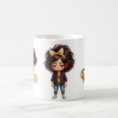 オーダーメイド 名前とLの眠そうな朝のチェックキャラ コーヒーマグカップ (中央)