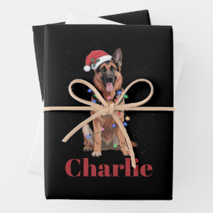 オーダーメイド 名前入りジャーマンシェパード クリスマス 犬 ラッピングペーパーシート