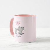 オーダーメイド 名前入り かわいいゾウ 母と子 ピンク マグカップ (正面左)