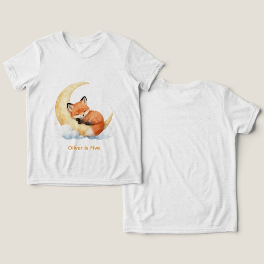 オーダーメイド 名前入り かわいいベビーギツネ 1歳の誕生日 トライブレンドＴシャツ (デザイン正面&裏面)