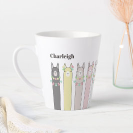オーダーメイド 名前入り かわいい レトロ カラフル ラマ カフェラテマグ