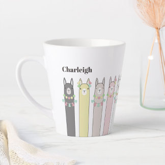 オーダーメイド 名前入り かわいい レトロ カラフル ラマ カフェラテマグ