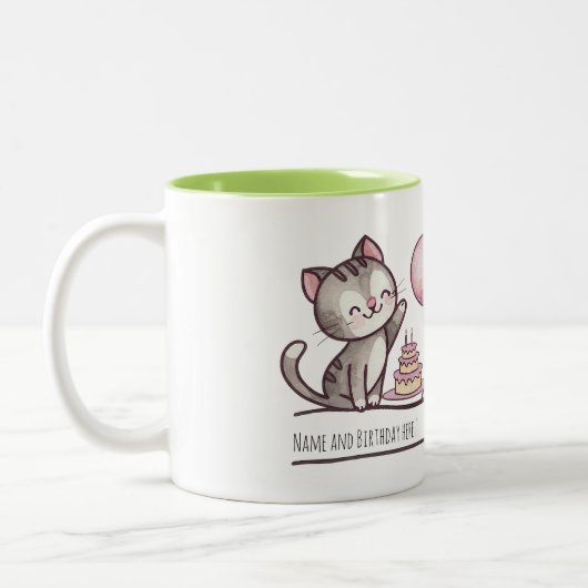オーダーメイド 名前入り かわいい 猫の女の子 誕生日ギフト マグカップ (左)